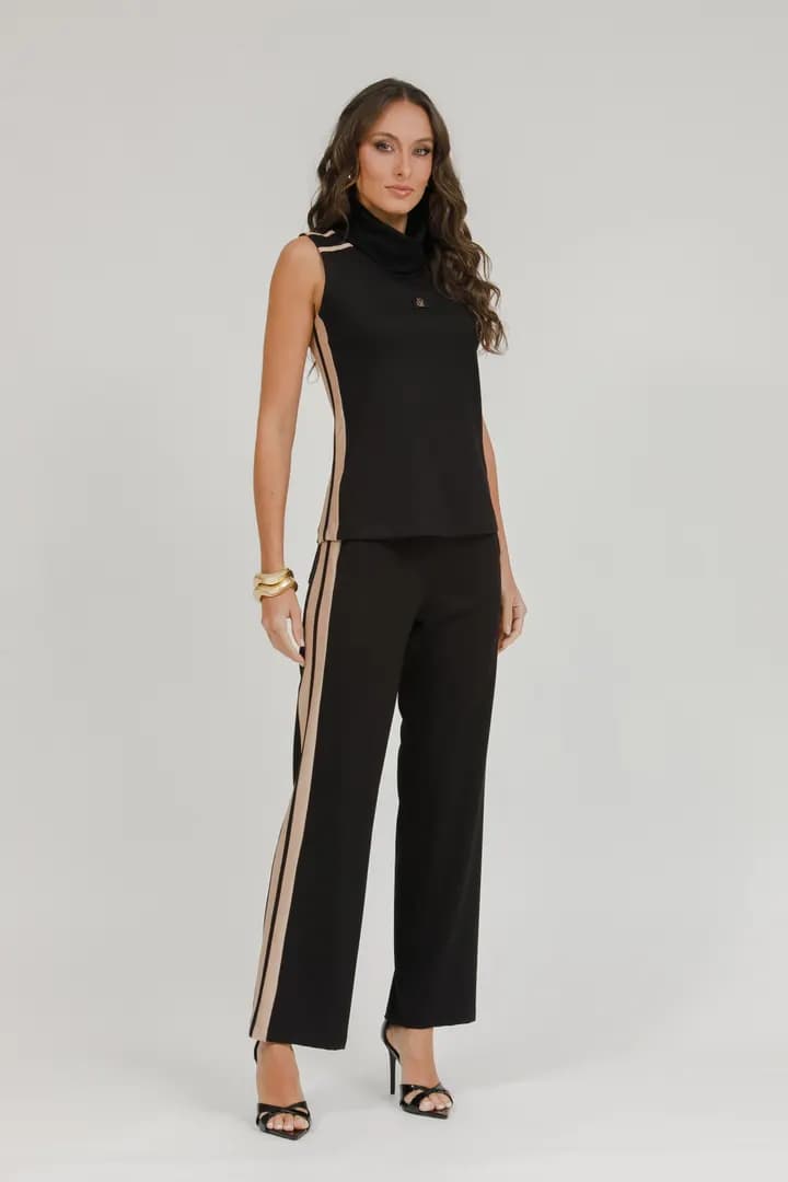 Aerolook Calça E Blusa Listra Lateral - Preto